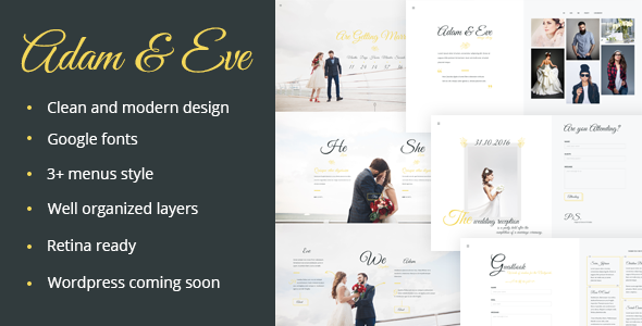 Product preview supplied for Adam & Eve – Wedding Day & Love Story PSD Theme