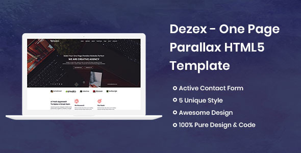 Product preview supplied for Dezex - One Page Parallax