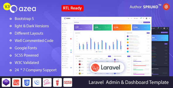 Azea – Laravel Admin & Dashboard Template product preview