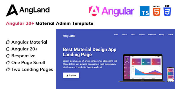 Angland - Angular 20+ Material Design App Landing Page