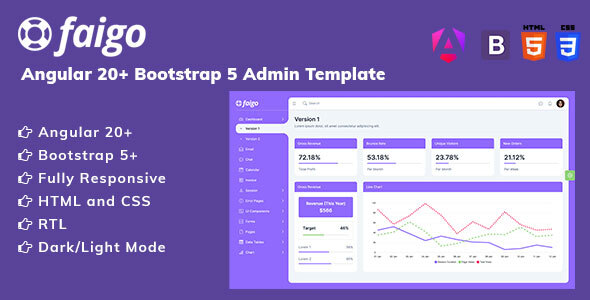 Faigo - Angular 20+ Bootstrap 5 Admin Template