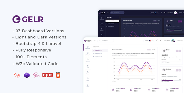 Gelr - Bootstrap 4 + Laravel Starter Kit Admin Dashboard Template