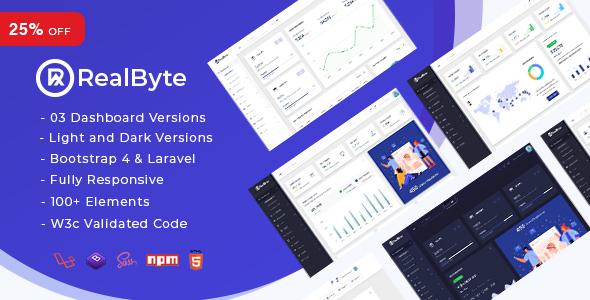 RealByte - Bootstrap 4 + Laravel Admin Dashboard Template product preview