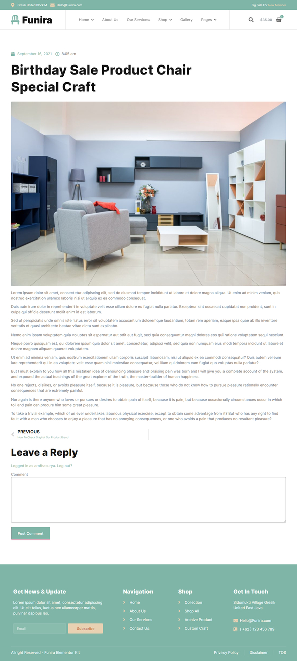Funira - Custom Craft Furniture Elementor Template Kit listing image