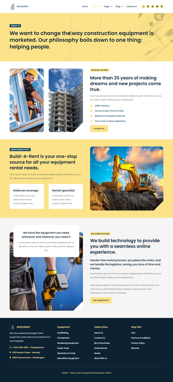 Buildarent - Rent Construction Equipment Elementor Pro Template Kit