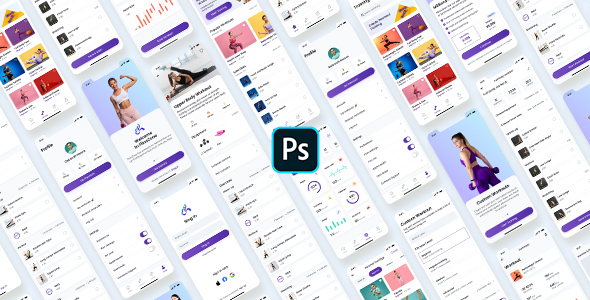 FitooZone – Fitness App UI Kit for Photoshop product preview
