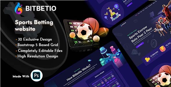 Bitbetio - Sports Betting Website PSD Template