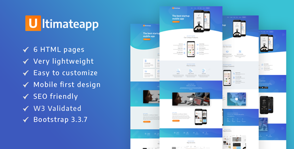 ULTIMATEAPP – A Lightweight & Modern App Landing Template listing image