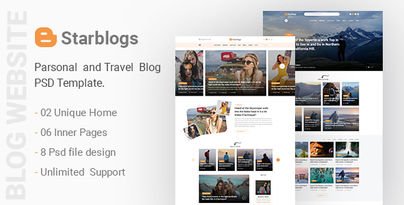 Product preview supplied for Starblogs - Personal and Travel Blog Psd Template