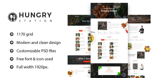 Hungry Station - Restaurant Website PSD Template
