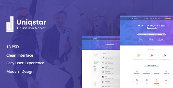 Uniqstar | Job Board PSD Template listing image