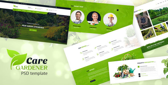 Product preview supplied for Care Gardner – Gardeneing and Landscaping PSD Template