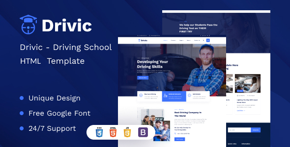 Product preview supplied for Drivic - Online Driving School HTML Template