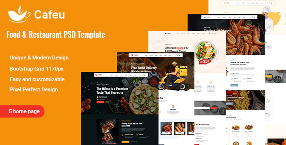 Cafeu - Food & Restaurant PSD Template
