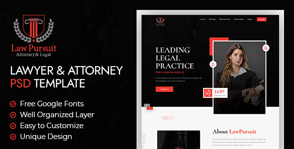 LawPursuit - Lawyer & Attorney PSD Template product preview