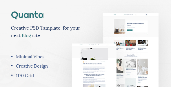 Quanta | Minimalist & Personal Blog PSD Template product preview