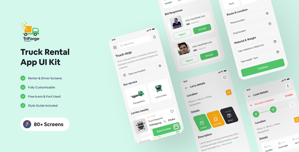 Product preview supplied for TriForge - Truck Renal App Figma Template