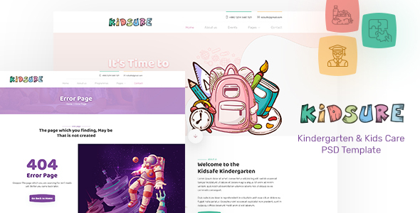 KIDSURE - Kindergarten & Kids Care PSD Template