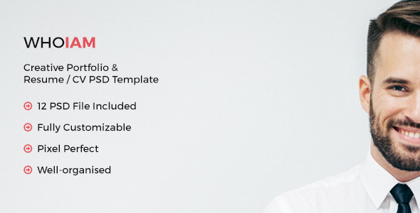 WHOIAM Creative Portfolio & Resume CV PSD Template product preview