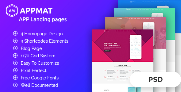 Product preview supplied for APPMAT - App Landing Page PSD Template