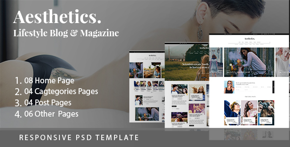 Aesthetics. Lifestyle Blog & Magazine PSD Template listing image