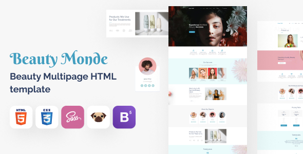 Beauty Monde - Beauty Salon HTML5 Website Template listing image