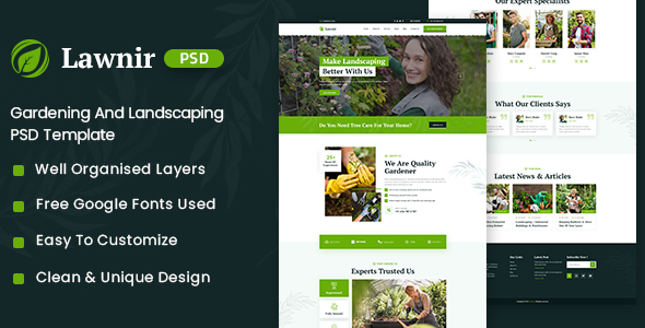 Lawnir - Gardening And Landscaping PSD Template