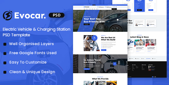 Evocar - Electric Vehicle & Charging Station PSD Template