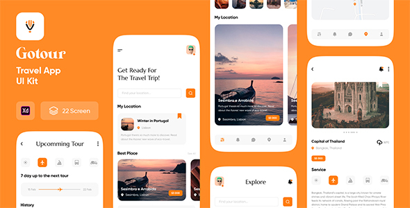 Gotour - Travel app UI kit for Adobe XD