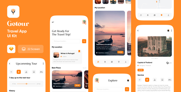 Gotour - Travel app UI kit for sketch