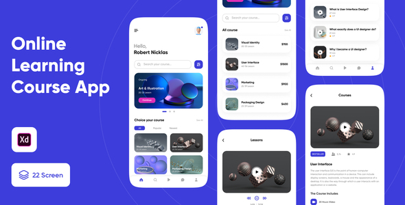 OnlineLearning — Course App UI Kit for Adobe XD