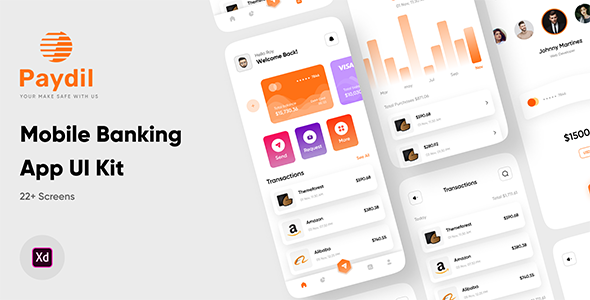 Paydil - Mobile Banking App UI Kit For Adobe XD