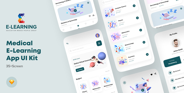 Medical e-Learning Online Course App UI kit For Sketch