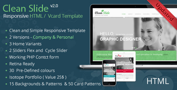 Preview image for Clean Slide Responsive HTML Template / Vcard