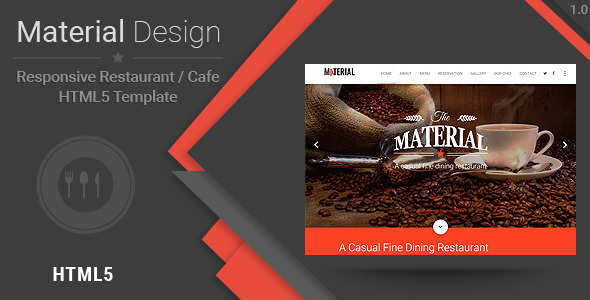 Material-Responsive Restaurant/Cafe HTML Template product preview