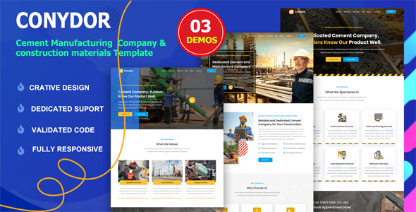 Conydor - Cement Manufacturing Factory HTML Template product preview