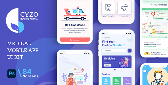 Product preview supplied for CYZO | Medical App UI Kit for Photoshop