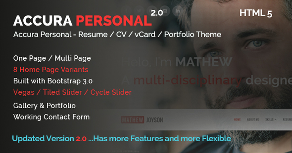 Preview image for Accura Personal - Resume CV vCard Portfolio Theme