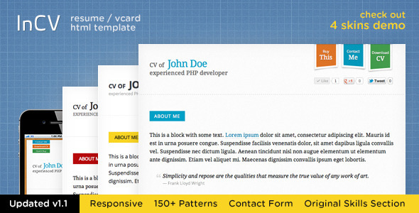 Responsive CV / Resume HTML5 Template (+3 skins)
