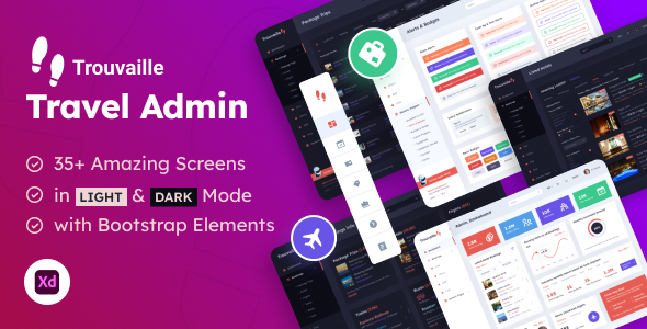 Travel Admin | Travel and Holiday Admin Web App Dashboard Adobe XD Template