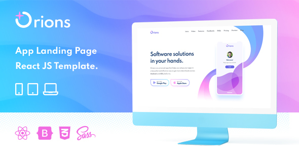 Orions – Responsive App Landing Page React JS Template listing image
