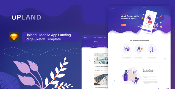 Product preview supplied for Upland - Mobile App Landing Page Sketch Template