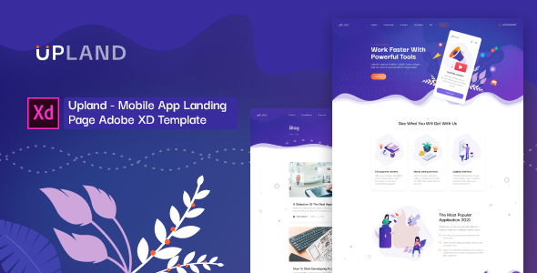 Upland - Mobile App Landing Page XD Template listing image