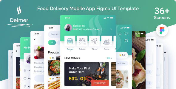 Delmer - Food Delivery Mobile App Figma UI Template product preview