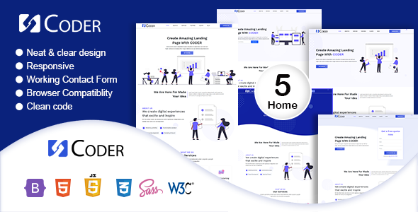 Product preview supplied for Coder - Modern Responsive Creative Agency Bootstrap 5 Template