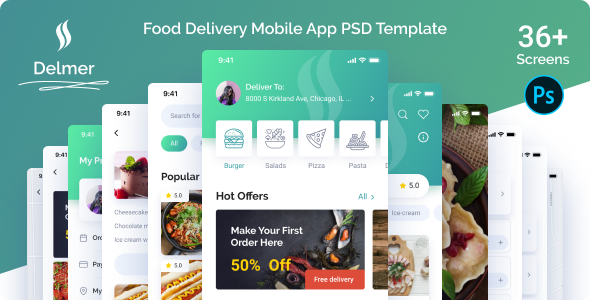 Preview image for Delmer - Food Delivery Mobile App PSD Template