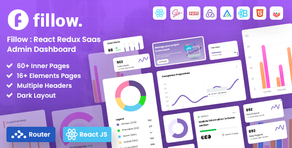 Product preview supplied for Fillow React Redux SaaS Admin Dashboard Template
