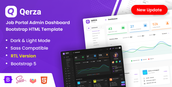 Qerza - Job Portal Admin Dashboard Bootstrap HTML Template + RTL Ready listing image
