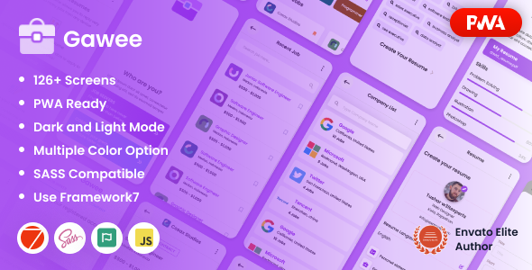 Gawee - ( Framework 7 + PWA ) Mobile HTML Template