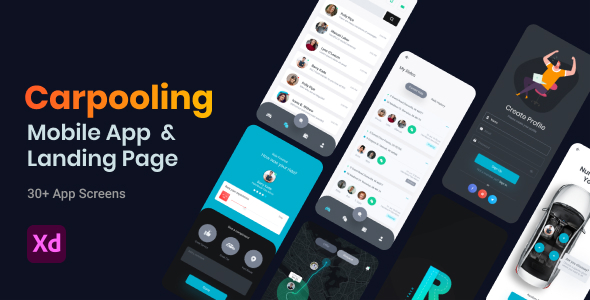 RideTalk | A Carpooling Mobile App and Landing Page Adobe XD Template